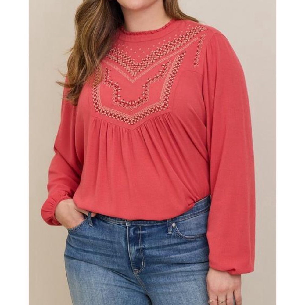 Torrid Washable Crinkle Gauze Relaxed Embroidered Blouse